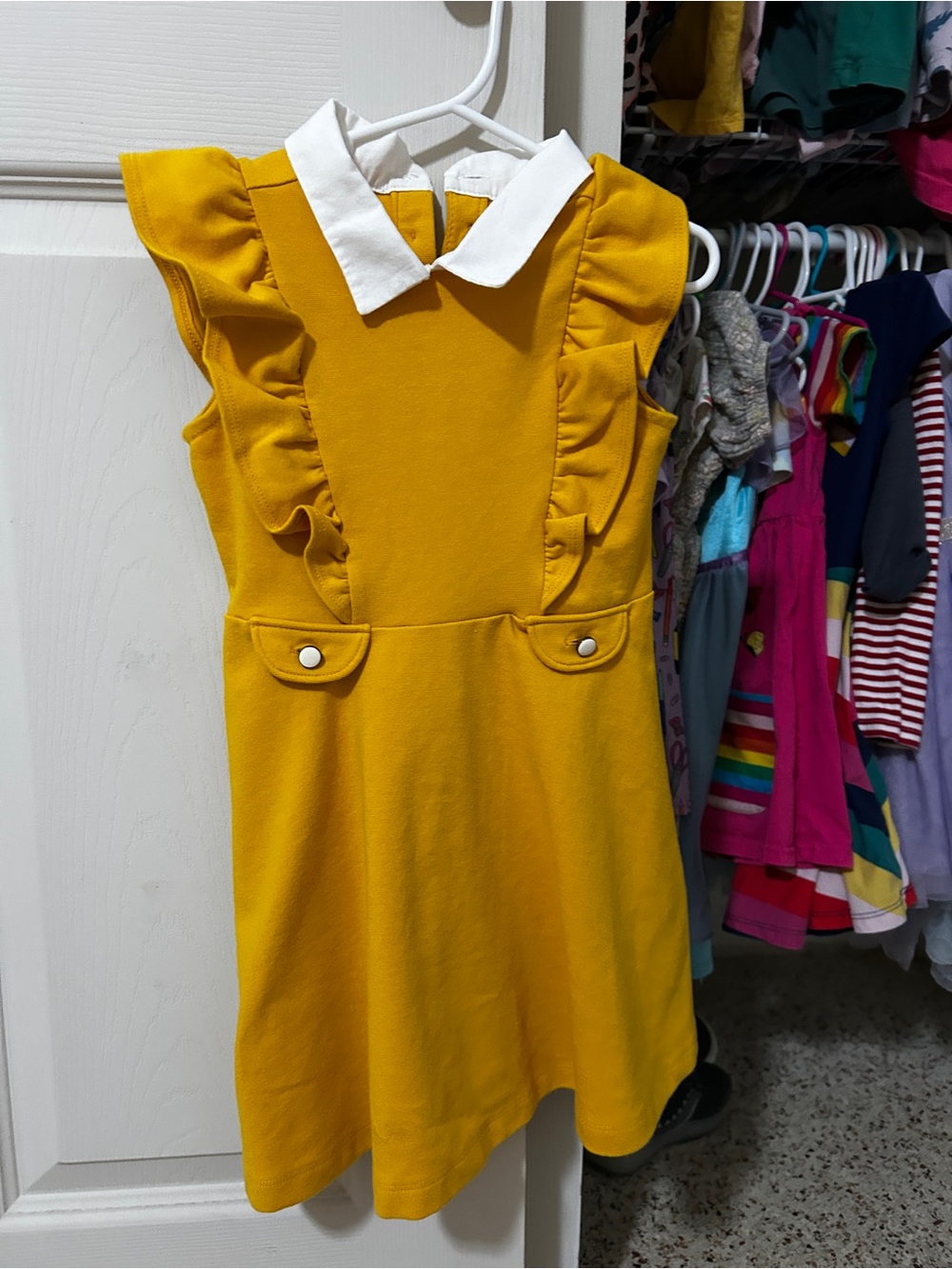 Janie Jack Collared Ruffle Ponte Dress Yellow 3T Vintage Look